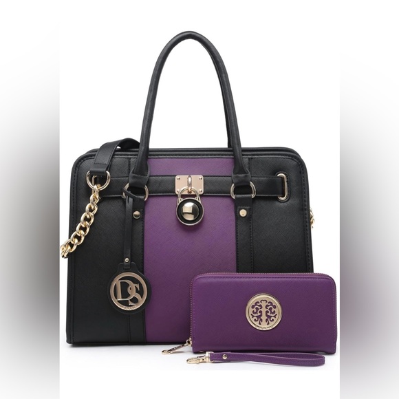Dasein Handbags - Dasein Elegant Black and Purple Women's Bag Set